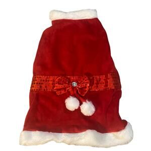 Mrs. Clause Red Sequin and Bow Detail Christmas Outfit for Small Dog Sz L